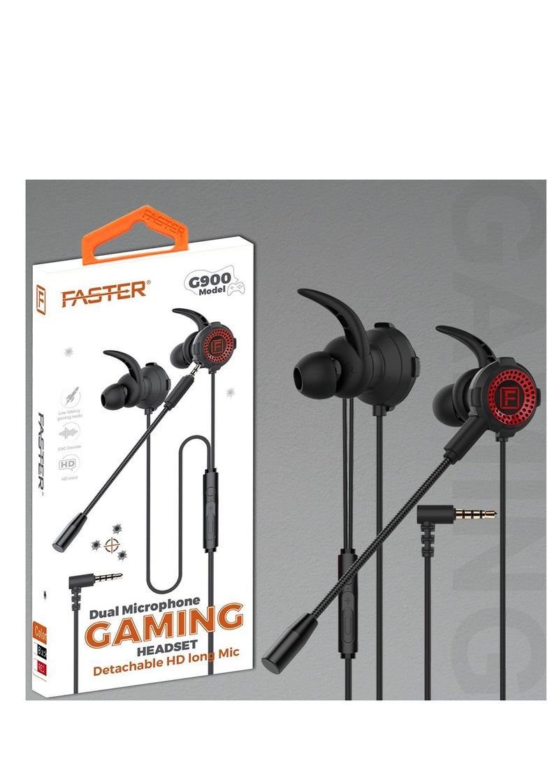 Faster - Wired Gaming Earphones with 3.5mm Jack - Noise Canceling Stereo Bass In-Ear Gaming Earbuds with Detachable HD Microphone, Built-in Volume Controls - For PS5, PS4, Xbox, iPhone, and Smartphones - Gaming Headphones for E-Sports (Black) - Image 1