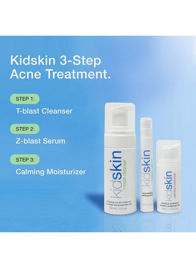 kidskin Kidskin 3-Step Acne Kit for Teens - Skincare Set Includes T-Blast Face Wash, Z-Blast Acne Serum, and Calming Face Moisturizer for Oily Skin- Complete Skin Care Set for Teen Girls, Boys & Kids  - Image 2