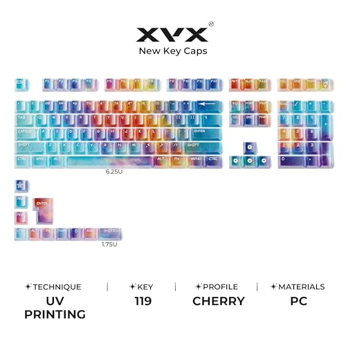 OHY XVX Gorgeous-View Cherry Profile PC Transparent Keycaps, 119 Keys Shine Through Keycap Set, Clear Keycaps for Mechanical Keyboard (MX Switches & Clones Compatible)-Skyglow(only Key caps) - Image 2