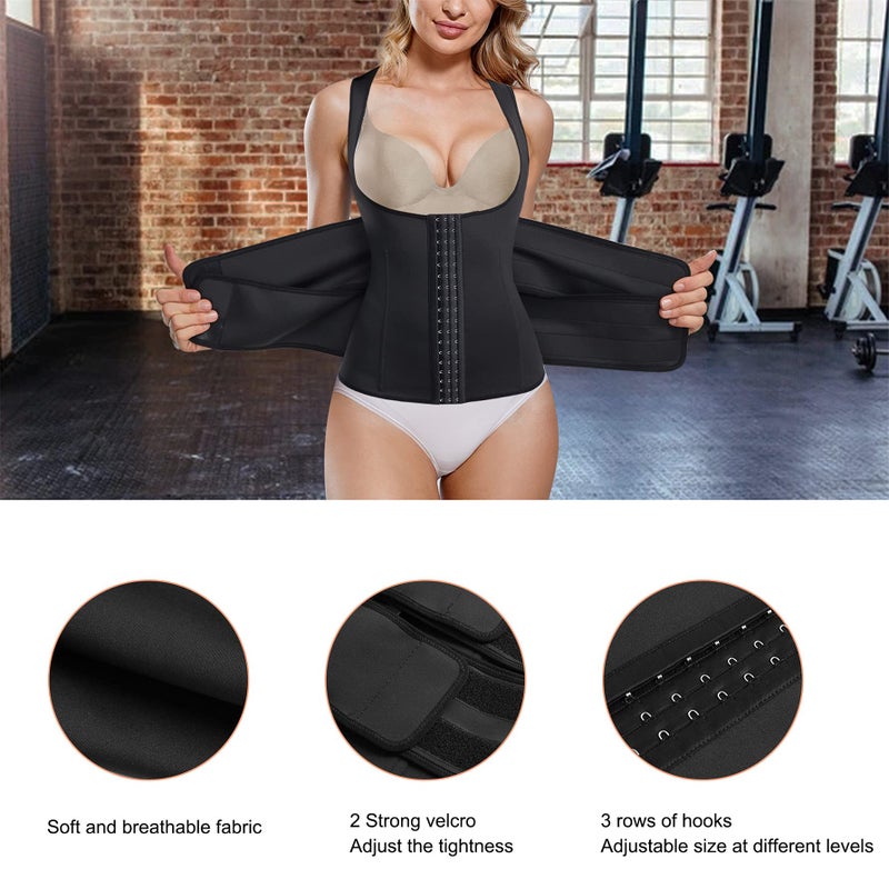 Eleady Waist Trainer Vest for Women Corset Trimmer Belt Slimming Body Shaper Tummy Control Cincher Workout Girdle (Black, X-Large) - Image 3