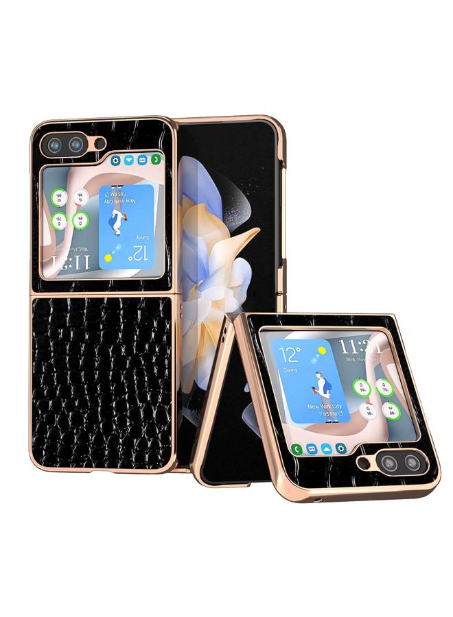 اس-توب جراب لهاتف Samsung Galaxy Z Flip5 مصنوع من جلد التمساح الأصلي مع طلاء كهربائي نانوي - Image 1