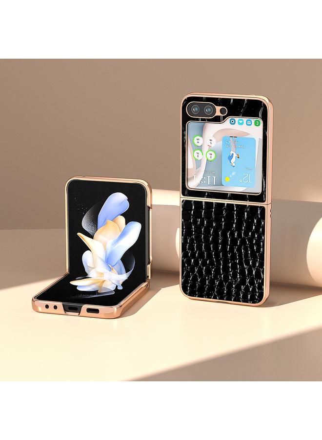 اس-توب جراب لهاتف Samsung Galaxy Z Flip5 مصنوع من جلد التمساح الأصلي مع طلاء كهربائي نانوي - Image 2
