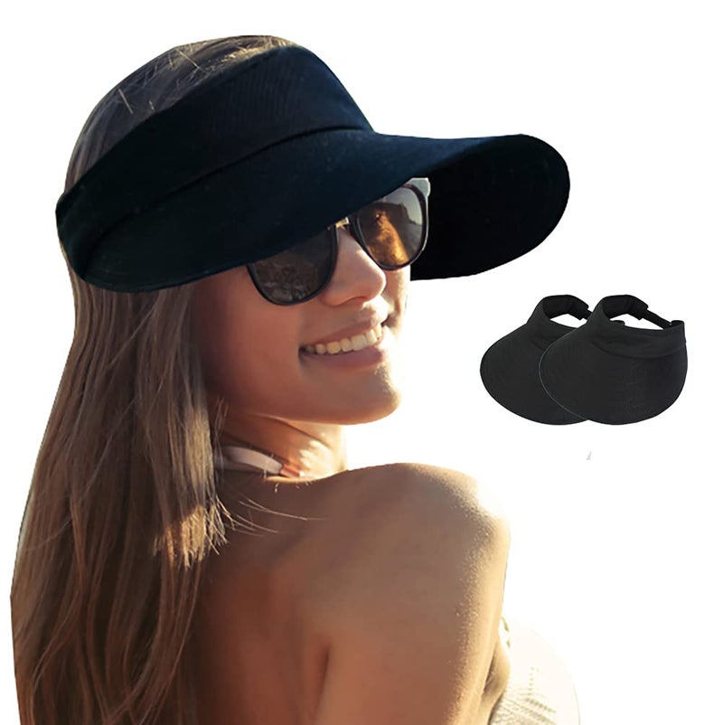 CAMOLAND 2PCS Wide Brim Sun Visor Hat Women Large UV Protective Golf Beach Cap, Design in Korea - Image 1