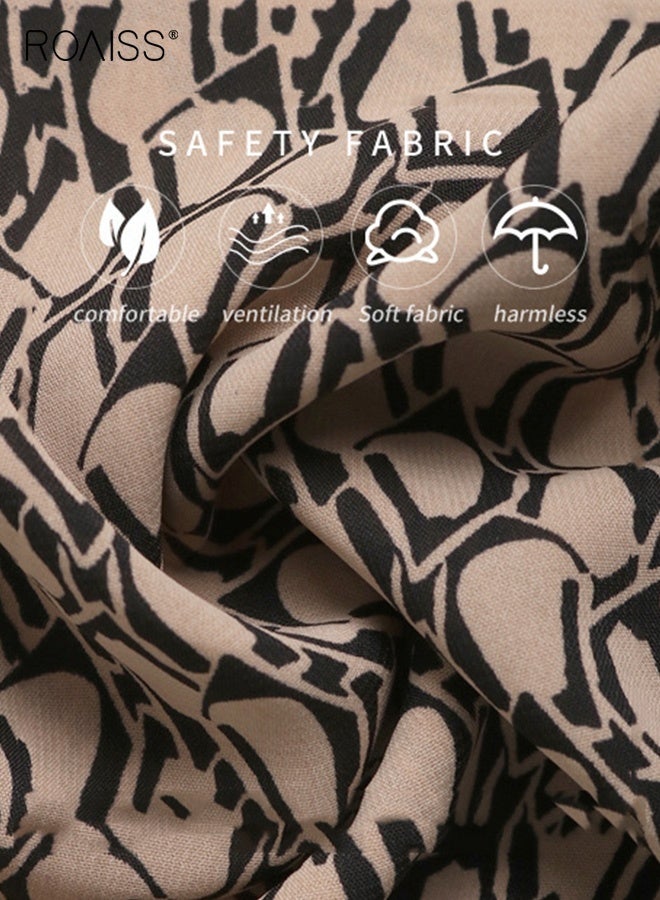 رويس جمبسوت نسائي أنيق متواضع بدون أكمام مع حزام قابل للتعديل، طباعة تجريدية فنية، تصميم خفيف الوزن بأرجل واسعة، جيوب عميقة، نسيج ممتاز، قابل للتهوية، مريح ومنعش - Image 4