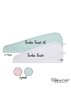 Turbie Twist Extra Long Microfiber Hair Towel Wrap For Women And Men ; 2 Pack ; Bathroom Essential Accessories ; Quick Dry Hair Turban For Drying Curly Long & Thick Hair (Pink Mint)  - Image 3