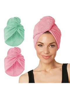 Turbie Twist Extra Long Microfiber Hair Towel Wrap For Women And Men ; 2 Pack ; Bathroom Essential Accessories ; Quick Dry Hair Turban For Drying Curly Long & Thick Hair (Pink Mint)  - Image 1