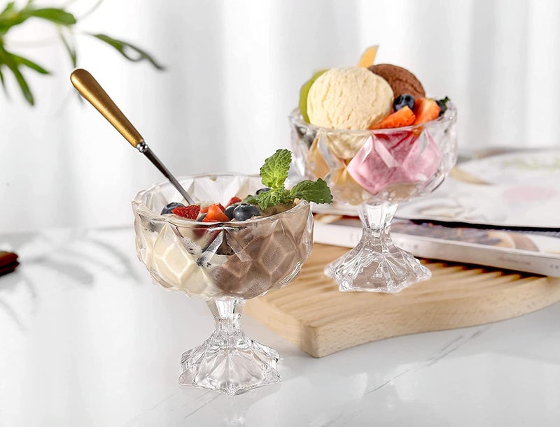 VISMII Glass Ice Cream Bowl Set Small Glass Dessert Cups for Trifle Parfait Sundae and Nuts Mini Footed Dessert Cups Clear Glass Fruit Parfait Cups LeadFree Glass Trifle Bowl 2pc Clear - Image 1