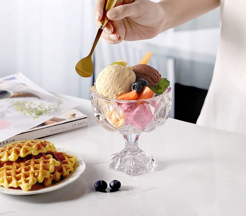 VISMII Glass Ice Cream Bowl Set Small Glass Dessert Cups for Trifle Parfait Sundae and Nuts Mini Footed Dessert Cups Clear Glass Fruit Parfait Cups LeadFree Glass Trifle Bowl 2pc Clear - Image 2