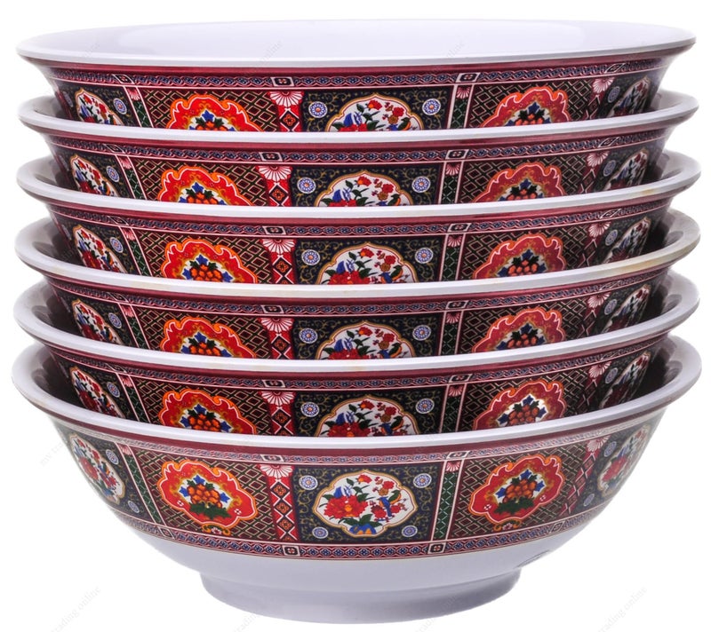 Melamine Oriental Pho Noodle Soup Bowl 36 Ounce Peacock Design Set of 6