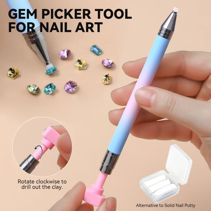 ESUOHYM 9 PCS Rhinestone Picker Tool Set,Rhinestone Applicator Wax Pencil for Nails,Gem Picker Tools and Tray,Adjustable Tweezers With Silicone Pressing Heads,Bedazzling Tools for Diy Design - Image 3