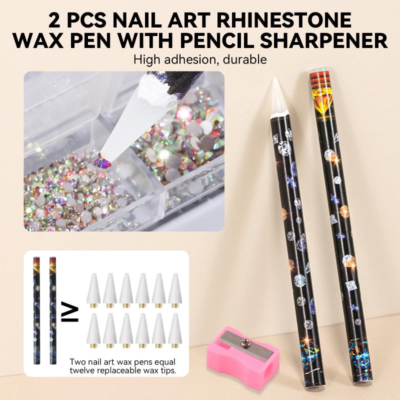 ESUOHYM 9 PCS Rhinestone Picker Tool Set,Rhinestone Applicator Wax Pencil for Nails,Gem Picker Tools and Tray,Adjustable Tweezers With Silicone Pressing Heads,Bedazzling Tools for Diy Design - Image 4