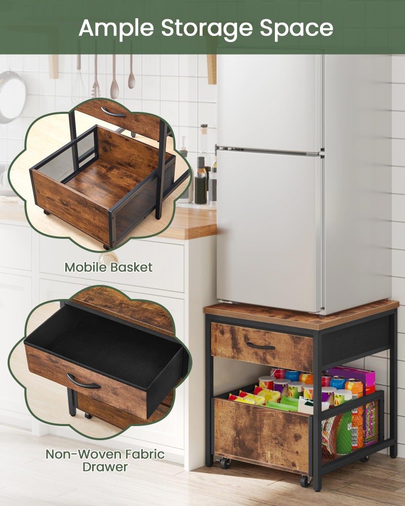 CHOEZON End Table, 19.7 Inch Square Side Table, Mini Fridge Stand with Storage, Nightstand with Mobile Basket Cart, for Living Room, Bedroom, Rustic Brown and Black TBZ55BF - Image 4