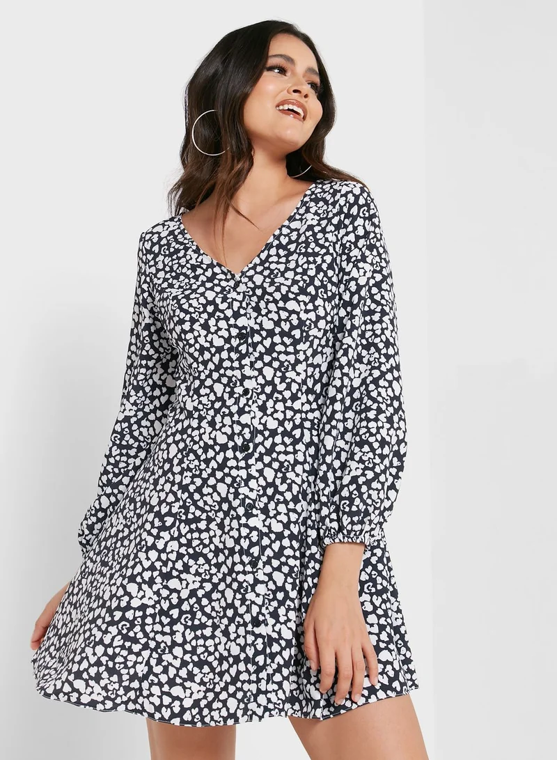 Miss Selfridge Plunge Neck Printed Dress