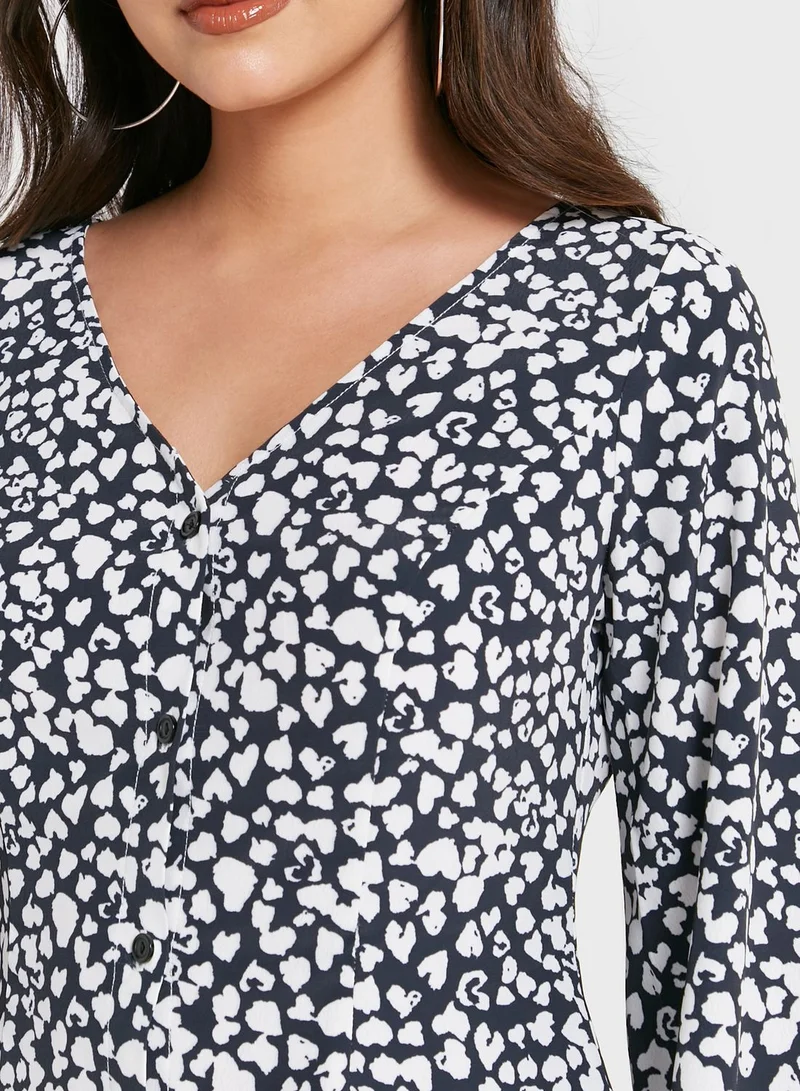 Miss Selfridge Plunge Neck Printed Dress