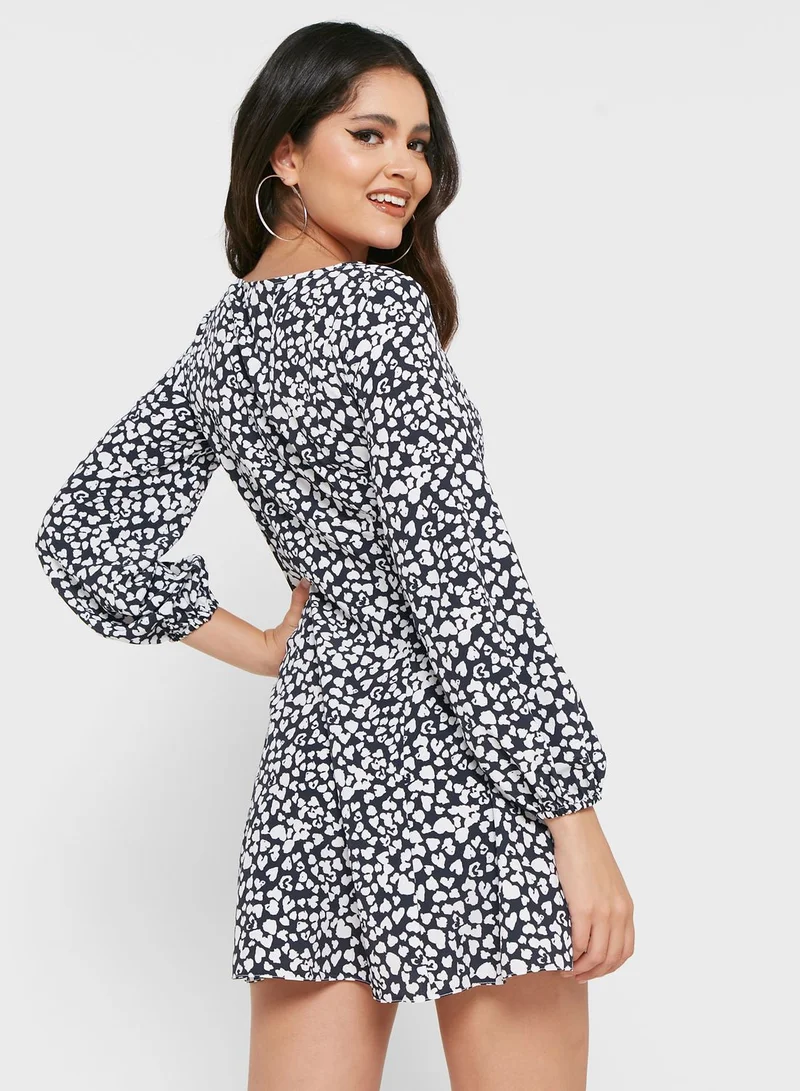 Miss Selfridge Plunge Neck Printed Dress