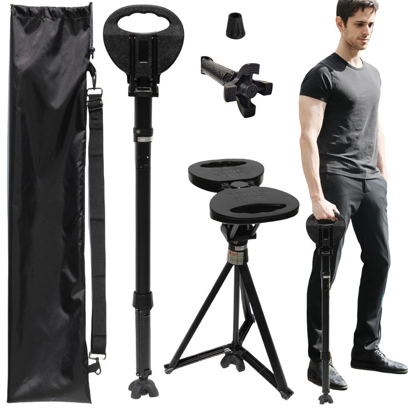 ALEVMOOM Upgraded Folding Canes with Seat Max Load 440lbs,Retractable Walking Stick with Seat,Adjustable Cane Chair with Cushion for Adults,Crutches Stool with Carry Bag for Hiking Traveling - Image 1