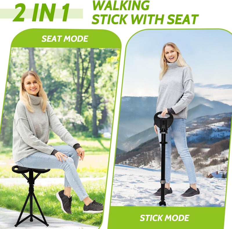 ALEVMOOM Upgraded Folding Canes with Seat Max Load 440lbs,Retractable Walking Stick with Seat,Adjustable Cane Chair with Cushion for Adults,Crutches Stool with Carry Bag for Hiking Traveling - Image 3