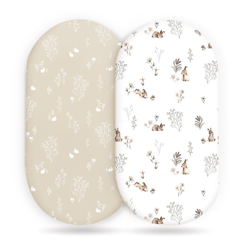 مجموعة شراشف سرير الأطفال GRSSDER القابلة للتمدد فائقة النعومة 2 حزمة تناسب عالمي لأسرة الأطفال مهد موسى سلة سرير مستطيلة بيضاوية آمنة ومريحة بنمط أرنب مائي أنيق