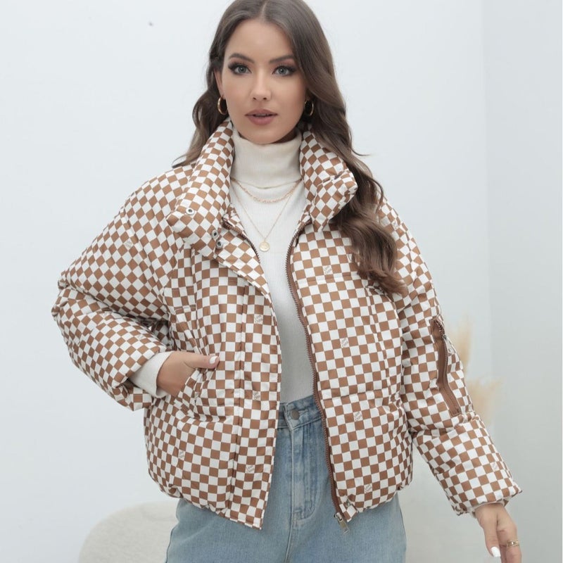 Coat Plaid plus size Women's Coat Bread Clothing Warm Down Cotton-padded Jacket Women's Cotton-padded Coat