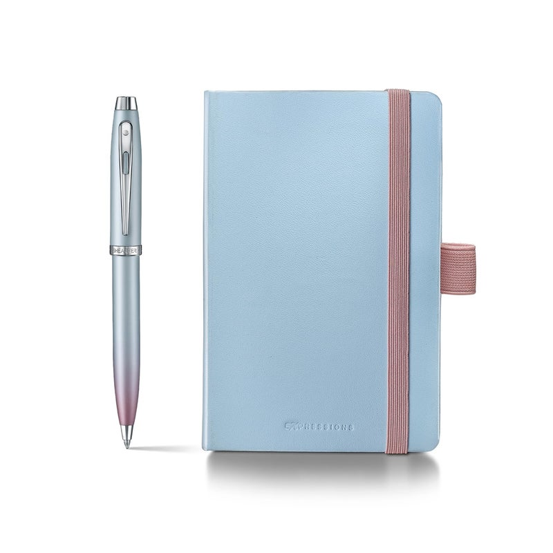 SHEAFFER طقم هدايا شيفر إكسبريشنز 100 9376 بتدرج لؤلؤي مع حواف كروم ودفتر صغير معدني فضي - Image 1