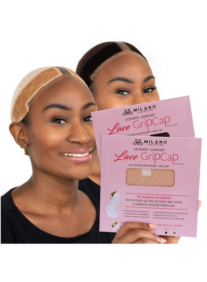 MILANO COLLECTION Lace Wig Grip Cap for Women, Adjustable Wig Cap with Headband, Non-Slip Wig Gripper to Keep Wigs Lace Front In Place, 2 Pack, Chocolate Brown + Nude - Image 1