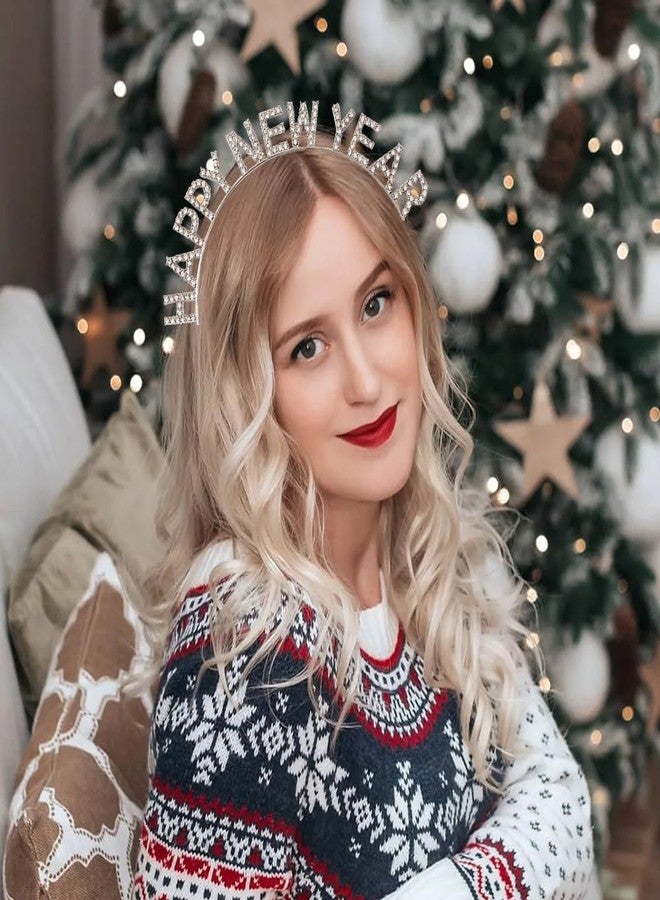 Gosuoa Happy New Year Headbands for Women, Rhinestone New Years Eve Headband, New Years Hair Accessories, Silver - Image 5