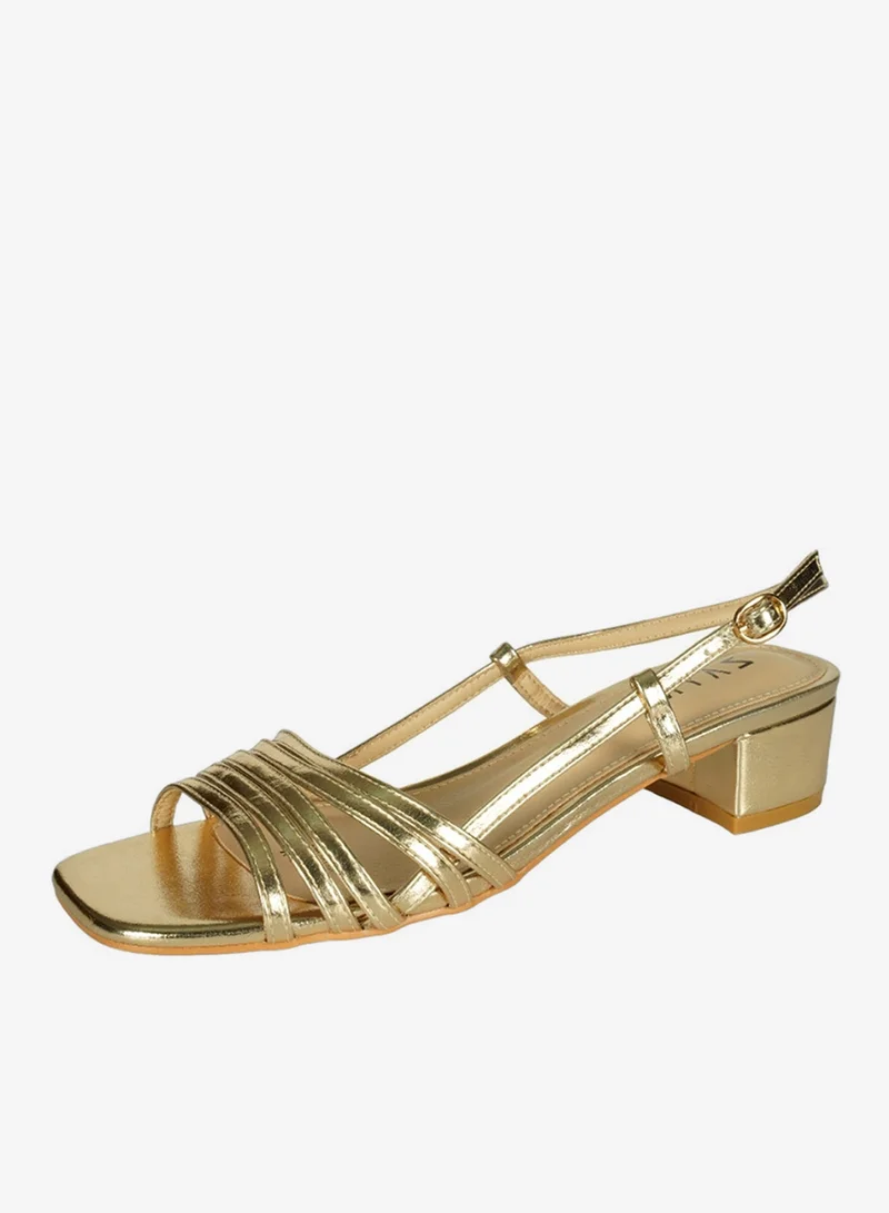 Zayna Gold 221-7 Zayna Ladies  Mid Heel Backstrap  Sandals Y-0721 Gold for Women | Best Price UAE