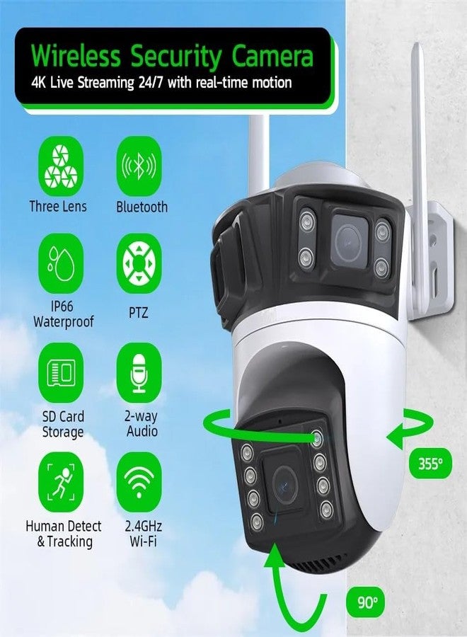 MAYUMI 8 LED Full-Color Night Vision | 360° PTZ | Motion Tracking | Human Detection | Two-Way Audio | Waterproof CCTV for Home & Office | 4+4+4MP Triple Lens WiFi Outdoor Security Camera - Image 3