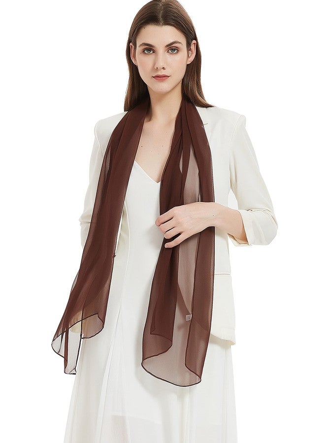 PANTONIGHT Long brown plain chiffon scarf lightweight - Ladies Sheer Silky Brown Scarf for Women Solid,Soft,fashion and for Spring 060 - Image 1