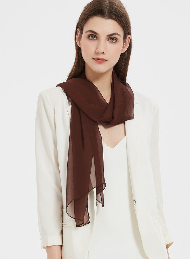 PANTONIGHT Long brown plain chiffon scarf lightweight - Ladies Sheer Silky Brown Scarf for Women Solid,Soft,fashion and for Spring 060 - Image 4