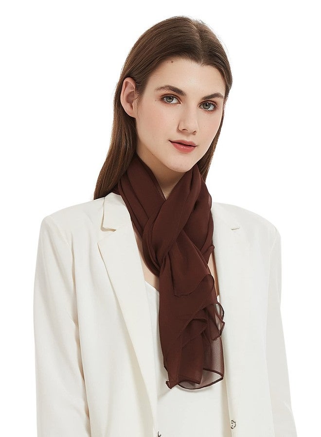 PANTONIGHT Long brown plain chiffon scarf lightweight - Ladies Sheer Silky Brown Scarf for Women Solid,Soft,fashion and for Spring 060 - Image 2