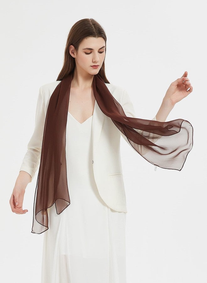 PANTONIGHT Long brown plain chiffon scarf lightweight - Ladies Sheer Silky Brown Scarf for Women Solid,Soft,fashion and for Spring 060 - Image 3