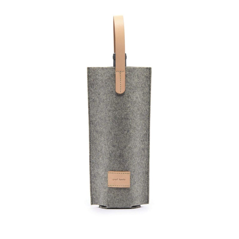 Graf Lantz Wine Bottle Cozy Carrier  100 Merino Wool and Leather Handle  Fits One Standard Wine Bottle Granite