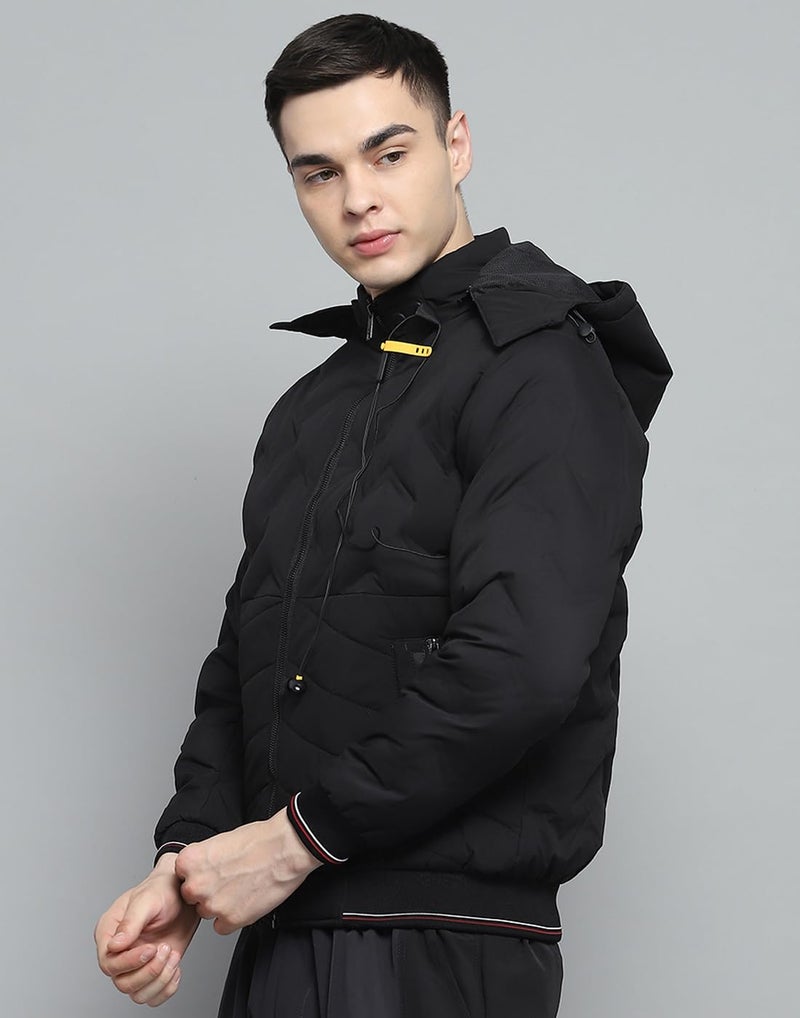 Monte Carlo Mens Solid Black Detachable Hood Full Sleeve Jacket - Image 3