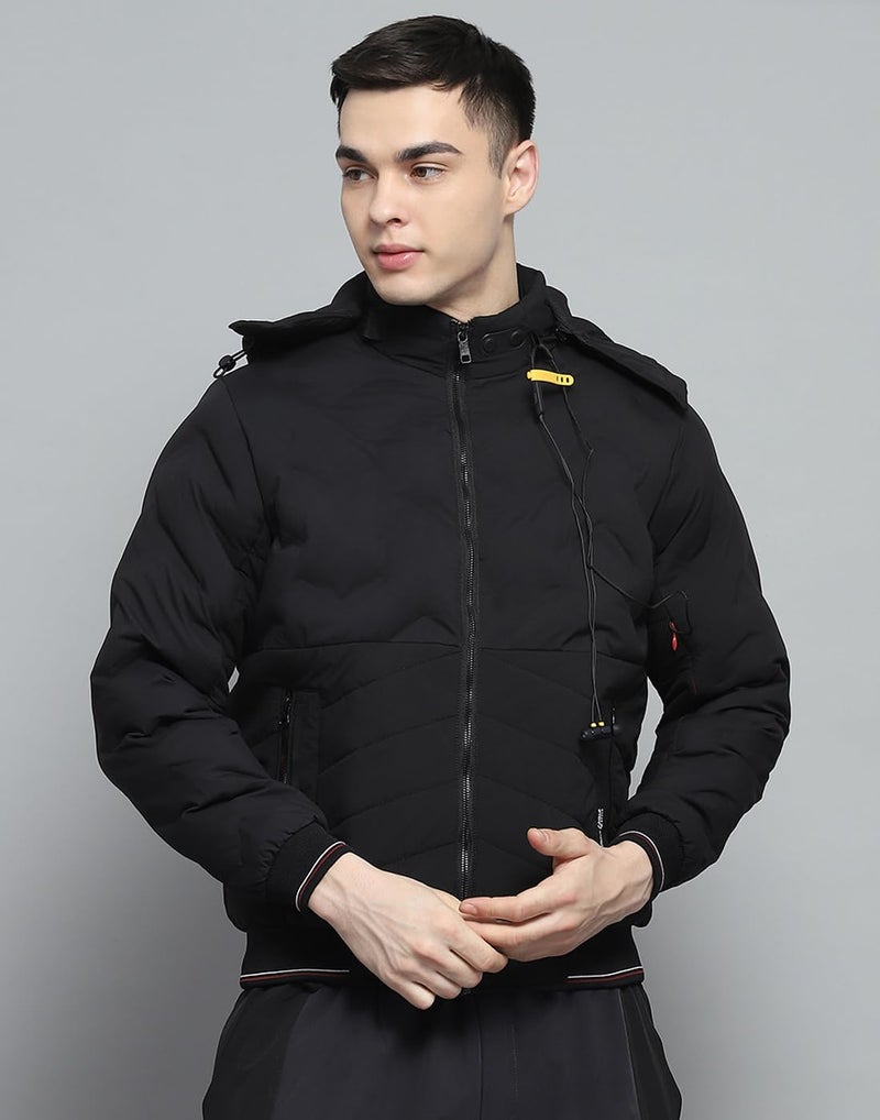 Monte Carlo Mens Solid Black Detachable Hood Full Sleeve Jacket - Image 2