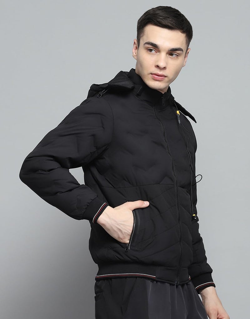 Monte Carlo Mens Solid Black Detachable Hood Full Sleeve Jacket - Image 4