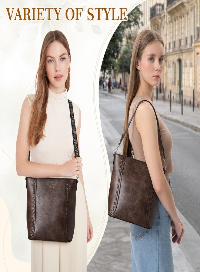 RAVUO Handbag for Women, Ladies Retro Bucket Tote Vegan Leather Shoulder Crossbody Bag for Casual Business Work Coffee - Image 5