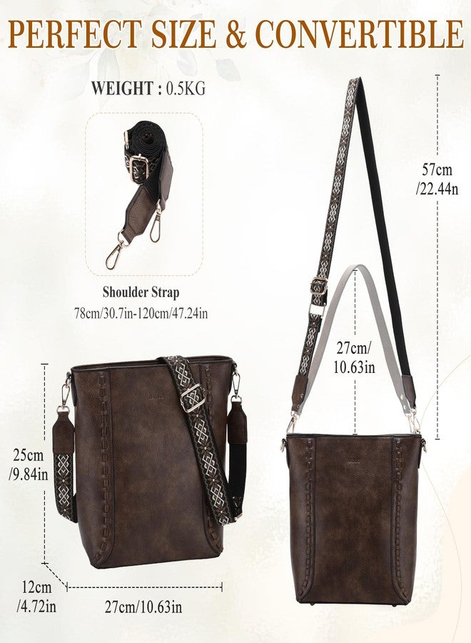 RAVUO Handbag for Women, Ladies Retro Bucket Tote Vegan Leather Shoulder Crossbody Bag for Casual Business Work Coffee - Image 2
