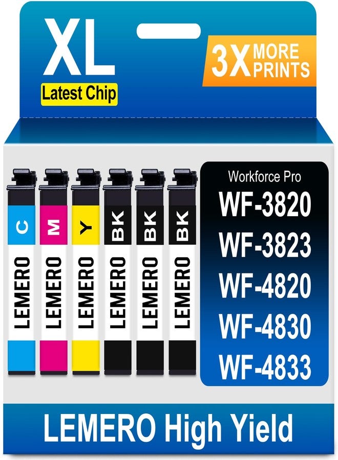LEMERO 822XL Ink Cartridges Remanufactured for Epson 822XL Ink Cartridges Combo Pack 822 822XL for Workforce Pro WF-3820 WF-3823 WF-4820 WF-4830 WF-4833 Printer (3 Black 1 Cyan 1 Magenta 1 Yellow)