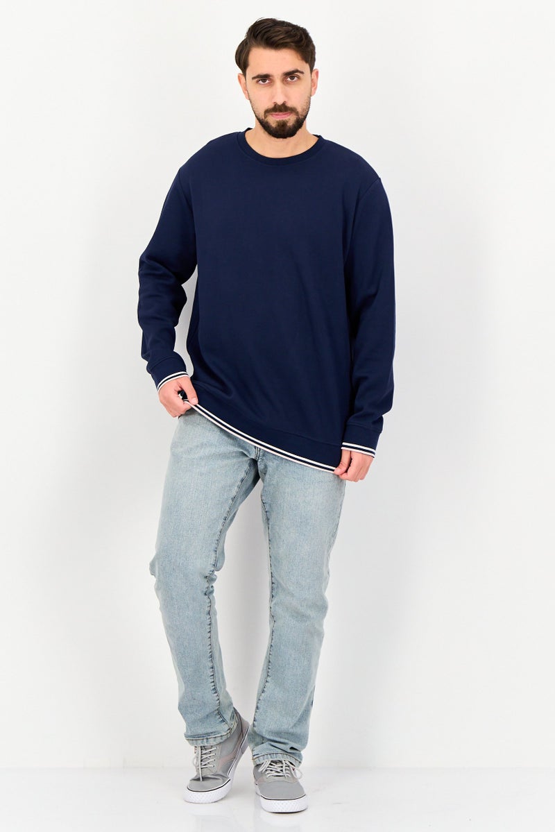 Celio Men Crew Neck Textured Long Sleeve Sweater, Navy - Image 3