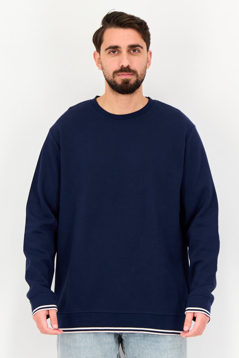 Celio Men Crew Neck Textured Long Sleeve Sweater, Navy - Image 1
