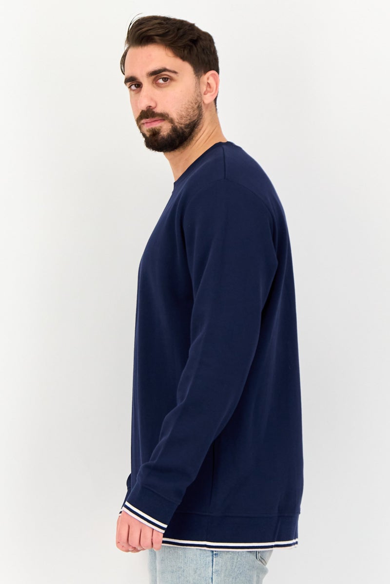 Celio Men Crew Neck Textured Long Sleeve Sweater, Navy - Image 4