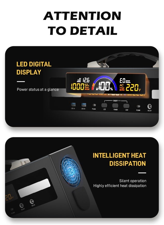 VANPA - Portable Power Station 1000W Max 960WH Pure Sine Wave Lithium Battery AC 220V Output  Backup Powerbank Solar Generator For Camping - Image 1