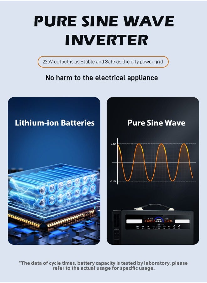 VANPA - Portable Power Station 1000W Max 960WH Pure Sine Wave Lithium Battery AC 220V Output  Backup Powerbank Solar Generator For Camping - Image 1