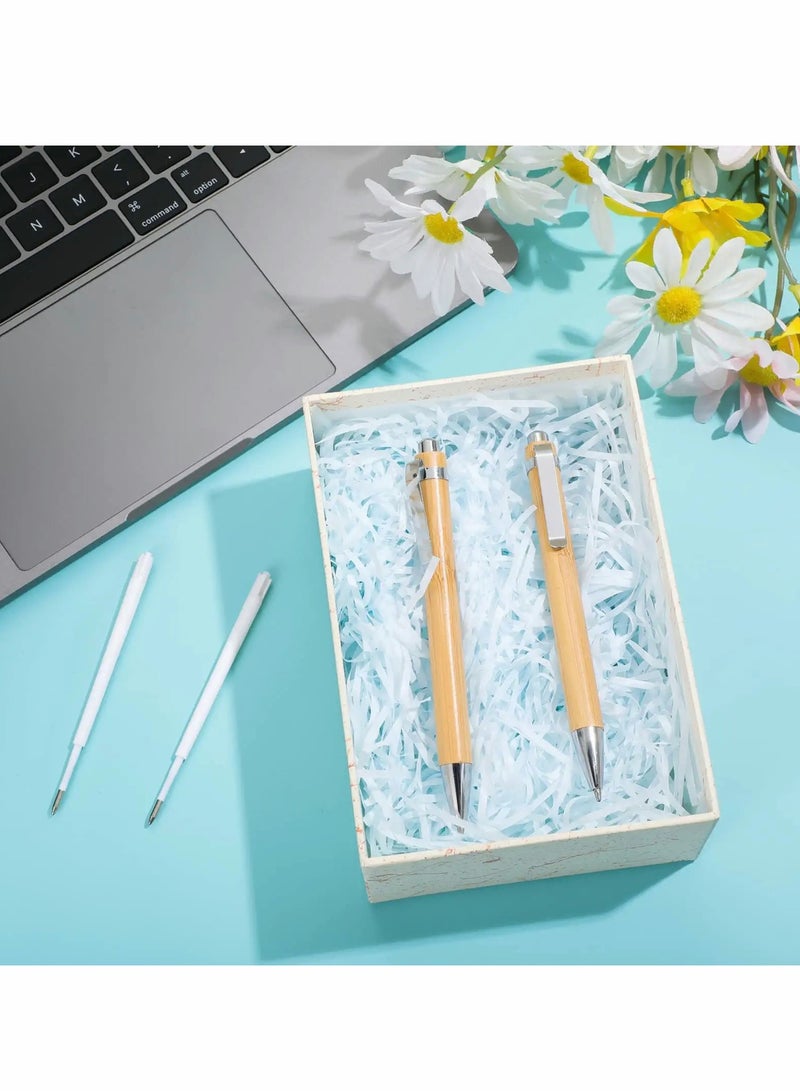 Bamboo Wooden Ballpoint Pen Laser Engraved DIY Pen Natural Wood Bamboo Pen Retractable Wooden Pens, Extra Black Ink Refills Journaling Pen Set for Back to School Supplies (20 Pcs) - Image 4