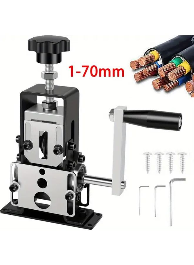 1-70mm Manual Wire Stripper Tool Heavy Duty Metal Hand Crank Design 1pc Adjustable Gauge With 8 Screws And 8 Hex Wrenches For Copper And Scrap Wire Stripping Portable Electric Drill Support Robust Construction - Image 1