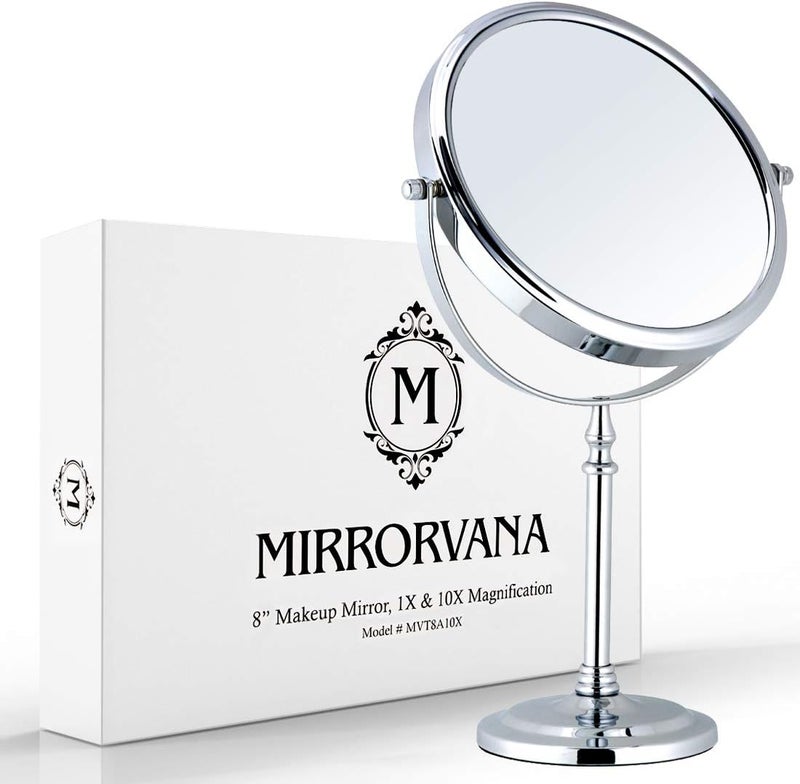 Mirrorvana Large Double Sided 10X and 1X Magnifying Makeup Mirror with Stand in Gift Box, 15-Inch Height and 8-Inch Wide - Image 1