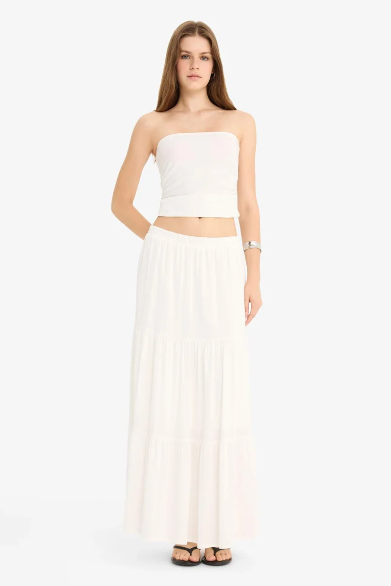 ديفاكتو Crinkle Viscose High Waist Maxi Skirt