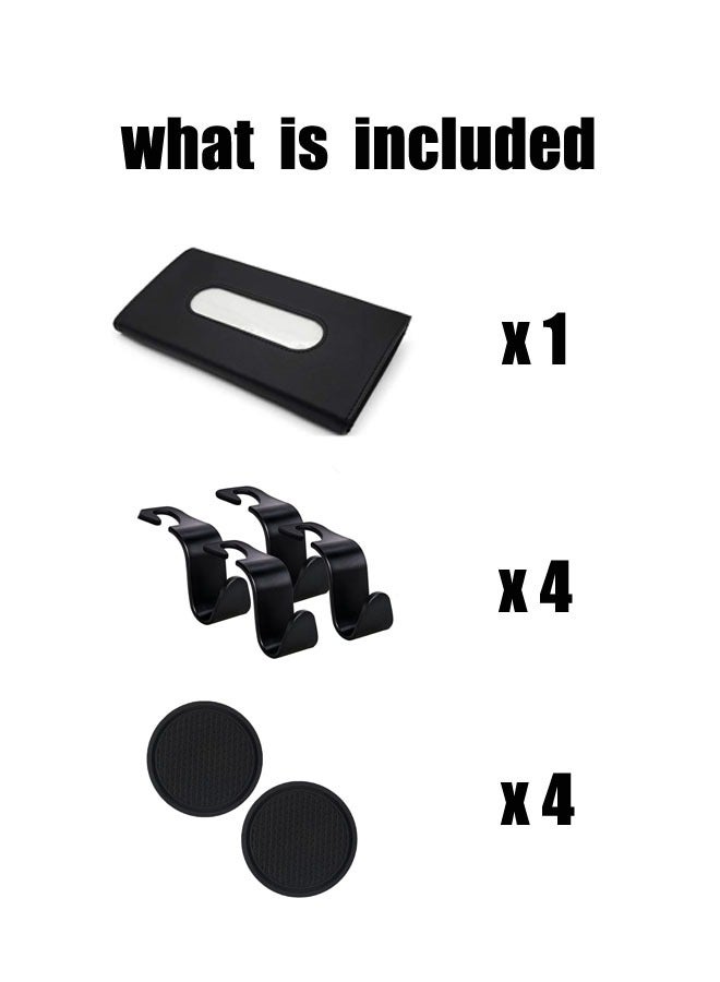 JVSCAM 9Pcs Car Accessories, Car Backseat Headrest Hanger Holder Hook, Car Tissue Holder Leather Tissue Box for Car, Silicone Car Cup Coaster, Universal Vehicle Car Accessories Sets - Image 4