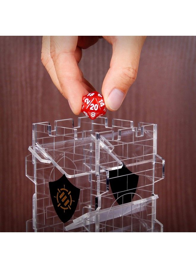 ENHANCE برج النرد وصينية النرد لألعاب RPG على الطاولة، رولر نرد محمول بتصميم برج القلعة، يمكنه رمي حتى 14 نرد قياسي في آن واحد، صينية رمي القلعة المنقوشة، رائعة لليالي الألعاب. - Image 3